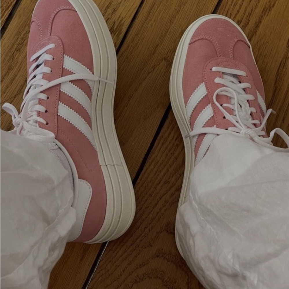 Adidas pink/gold platform gazelles
